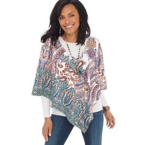 Chico’s Poncho | Size L/XL | Printed Sueded Paisley Multi-Colored Boho